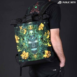 Backpack with Glow in Blacklight Digital Print. Rolltop Backpack made of Softshell.