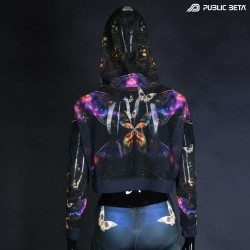 Glow in Blacklight Hooded Top. UV Active Psychedelic Top with Hood