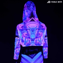 Glow in Blacklight Hooded Top. UV Active Psychedelic Top by Public Beta Wear