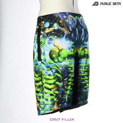 Flux by PublicBetaWear Beach shorts with glow in blacklight psychedelic art prints. Ideal for psytrance festivals.