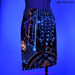 Motherboard by Public Beta Wear Beach shorts with glow in blacklight psychedelic art prints. Ideal for psytrance festivals.