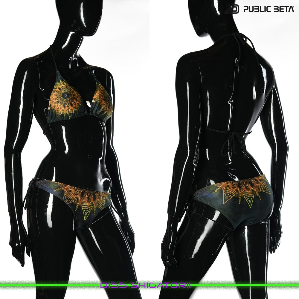 Shigatorii UV Active Bikini Top and Bottom, Psychedelic Art digital print, Beachparty wear by Public Beta