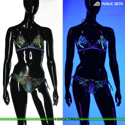 DigiTree UV Active Bikini Top and Bottom, Psychedelic Art digital print, Beachparty wear by Public Beta