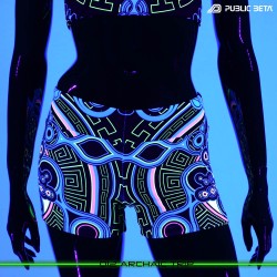 Archaic Trip Psychedelic Active Wear Psytrance Shorts in blacklight