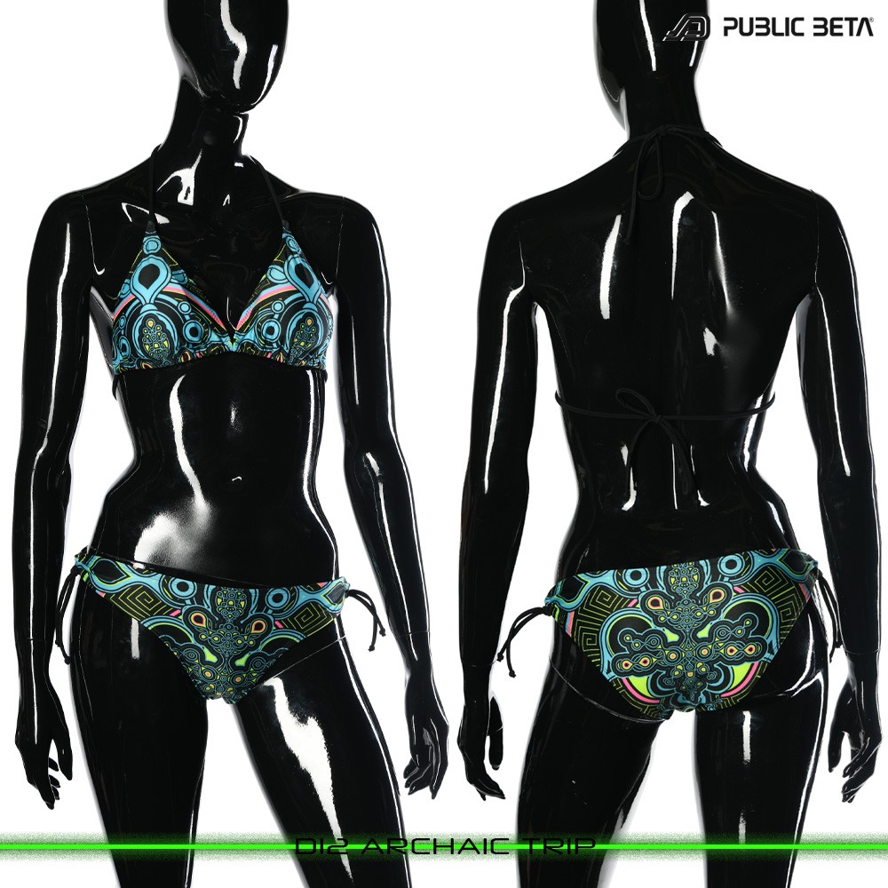 Archaic Trip UV Active Bikini Top and Bottom, Psychedelic Art digital print, Beachparty wear by Public Beta