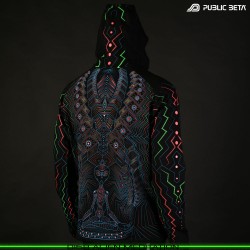 Alien Meditation Glow in Blacklight Psywear. Silk Print on 100% Cotton by Public Beta Wear