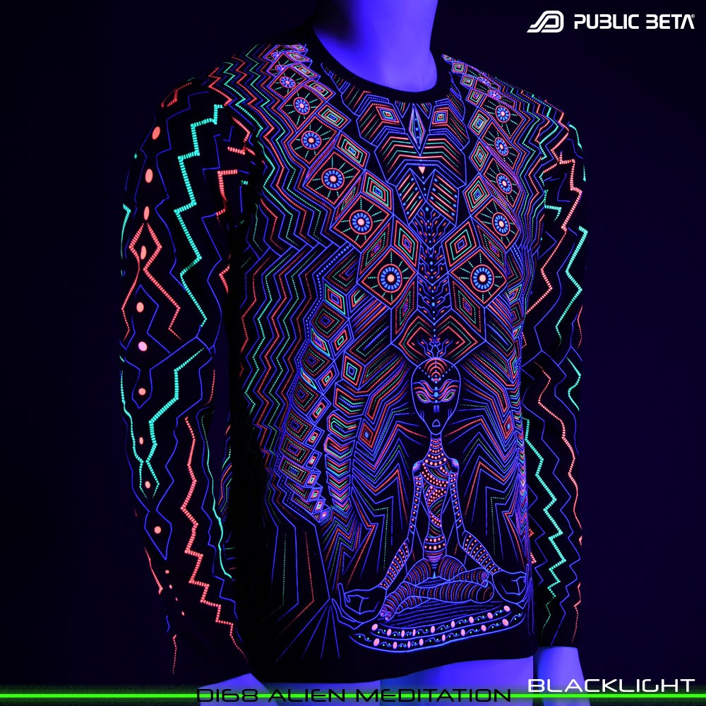 Alien Meditation 100% Cotton Longsleeve Shirt with UV Active Print by Public Beta Wear
