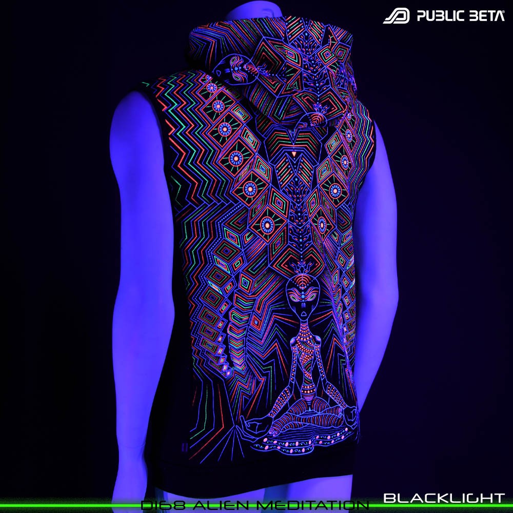 Alien Meditation 100% Cotton Hooded Vest with Zipper and Pockets. Made in Europe Psywear by Public Beta Wear