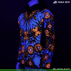 Split by Sound Glow in Blacklight Psywear. Silk Print on 100% Cotton by Public Beta Wear