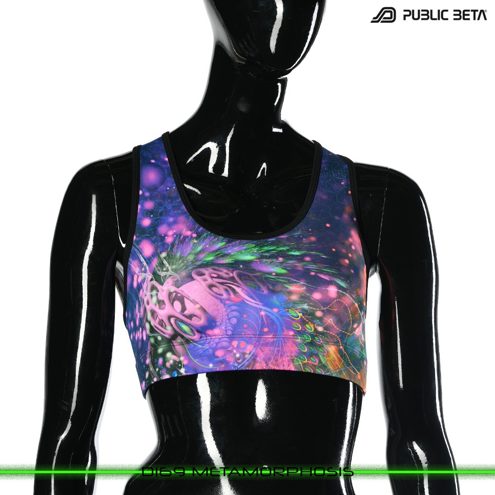 D169 Metamorphosis Psychedelc Clothing for Psychedelic Yogis, UV Active prints by Public Beta Wear