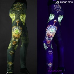 Ancient Theory Psytrance design printed with blacklight colours by Public Beta Wear
