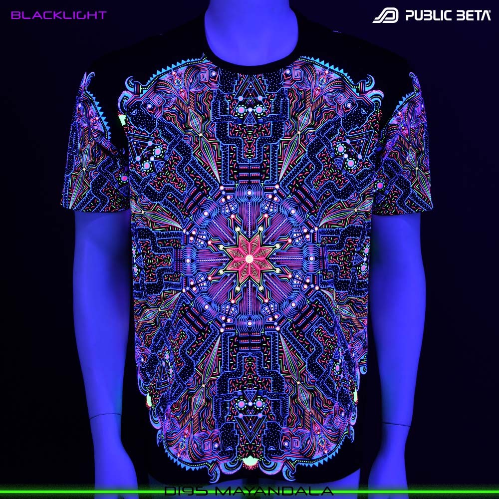 MayanDala Blacklight T-Shirt Psytrance Design on Clothing by Public Beta Wear