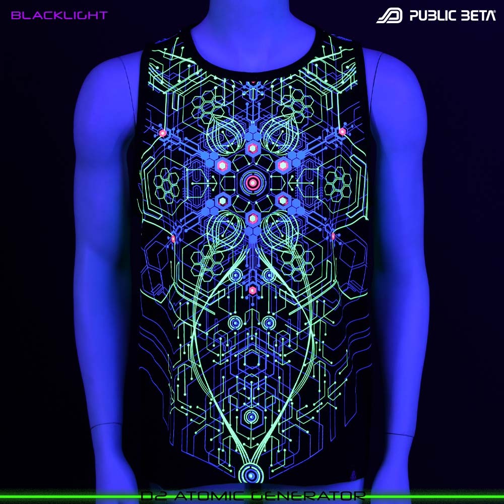 Atomic Generator Futuristic Psychedelic Print. Glow in Blacklight Psytrance Clothing