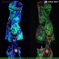 Blacklight Hooded Top. UV Active Psychedelic Top with Hood D81 NATIVE by Public Beta Wear