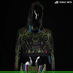 Blacklight Hooded Top. UV Active Psychedelic Top with Hood D101 PERPLEXED by Public Beta Wear