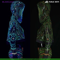 Blacklight Hooded Top. UV Active Psychedelic Top with Hood D54 MASTERMIND by Public Beta Wear