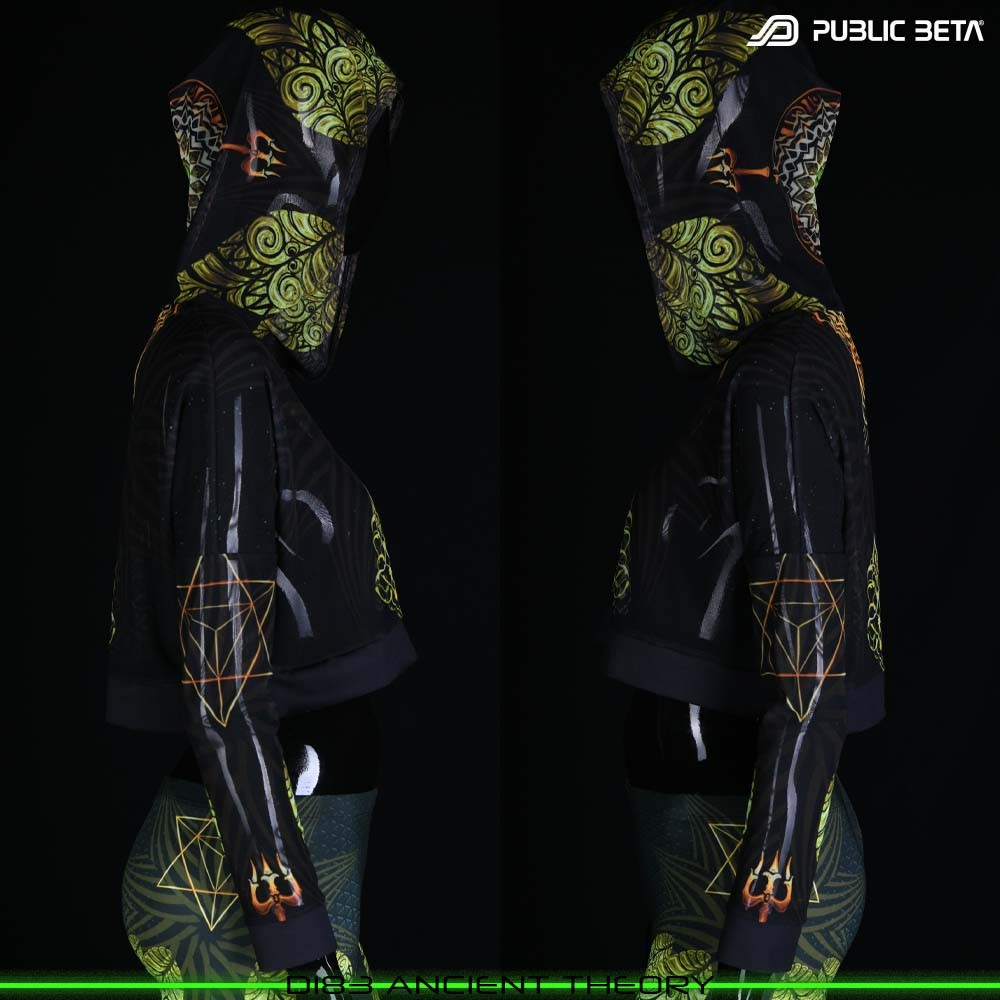 Glow in Blacklight Hooded Top. UV Active Psychedelic Top by Public Beta Wear