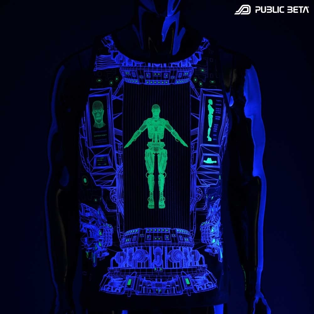 Replicator UV D116 Sleeveless Shirt with UV Active Psychedelic Print