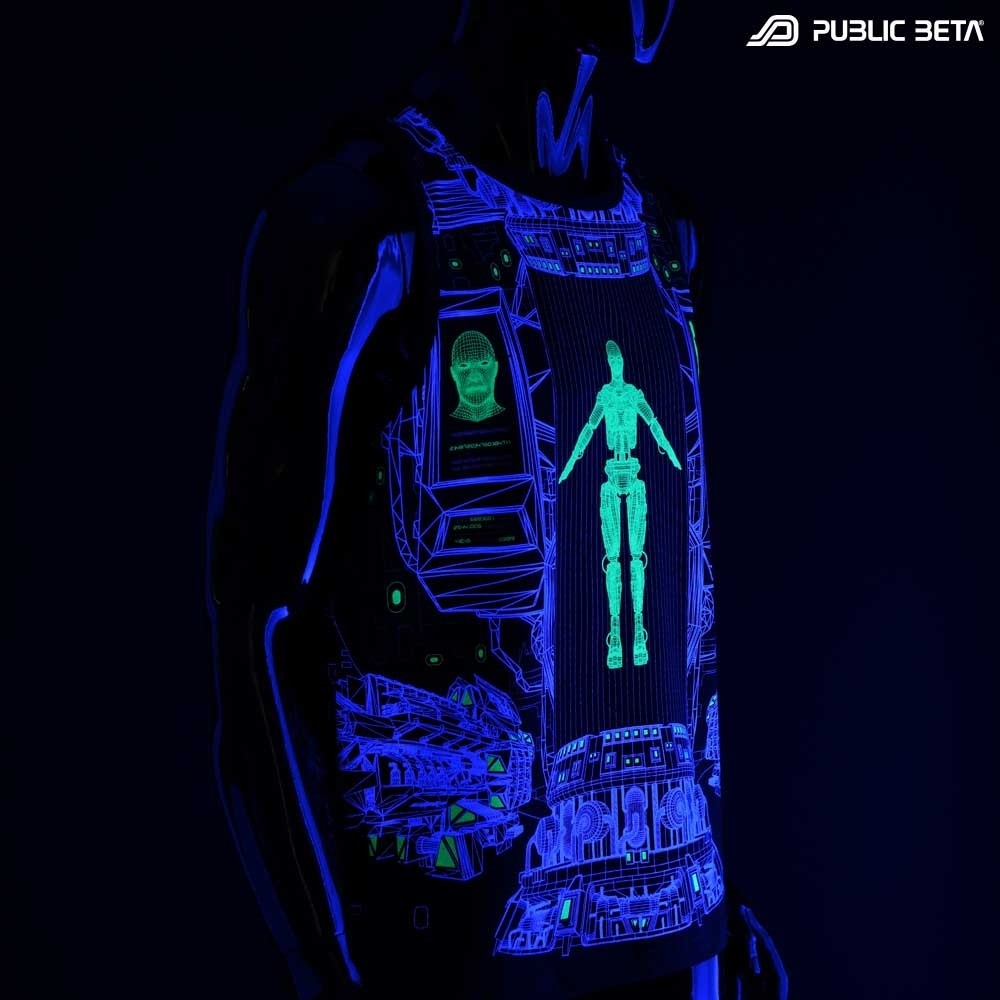Replicator UV D116 Sleeveless Shirt with UV Active Psychedelic Print