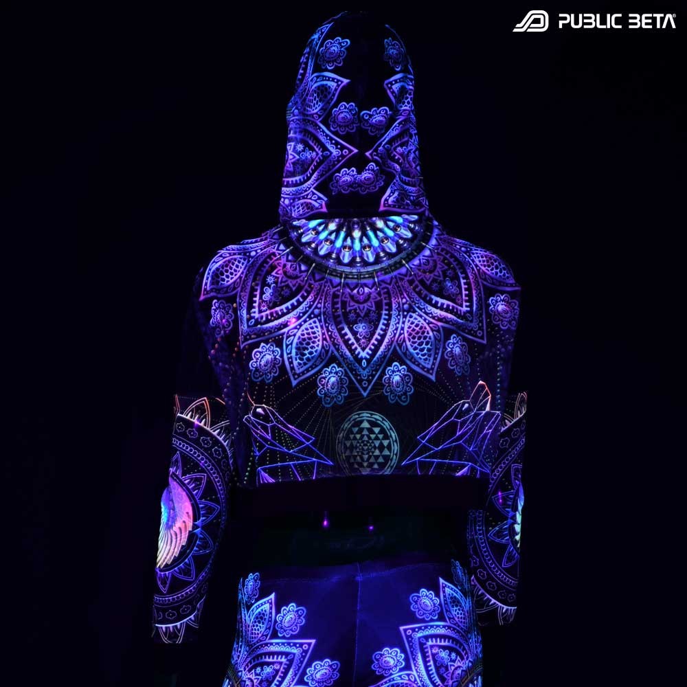 Blacklight Reactive Hooded Crop Top Mesh /Singular D131