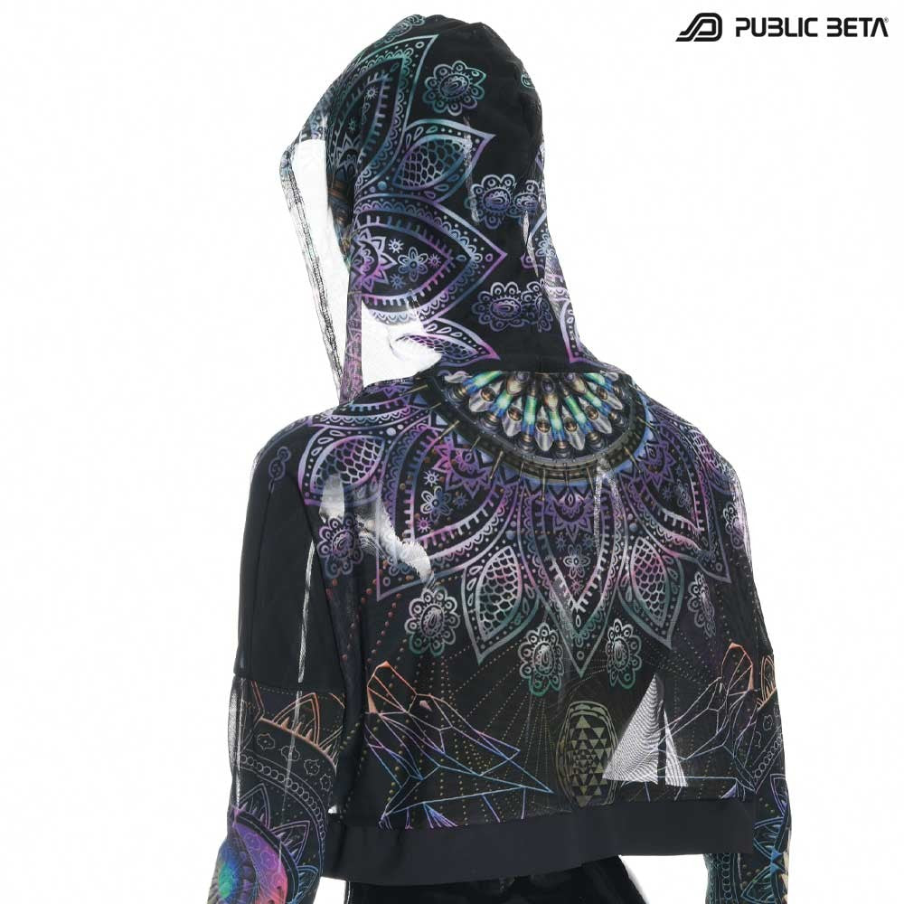 Blacklight Reactive Hooded Crop Top Mesh /Singular D131