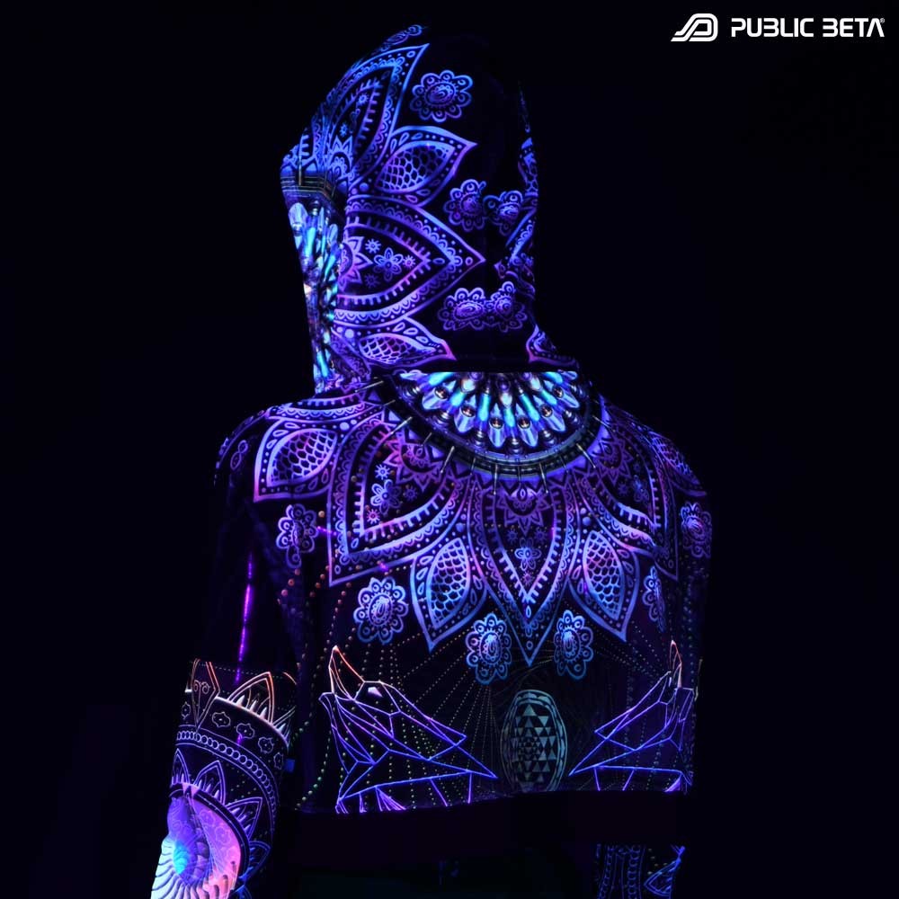 Blacklight Reactive Hooded Crop Top Mesh /Singular D131