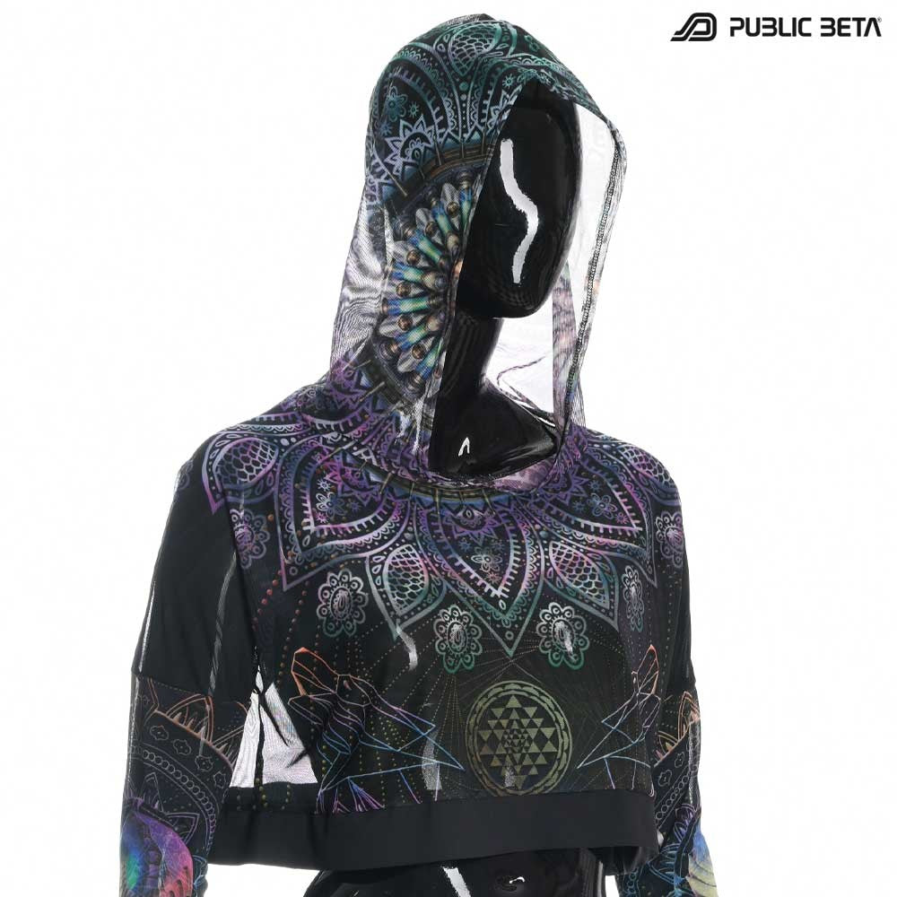 Blacklight Reactive Hooded Crop Top Mesh /Singular D131