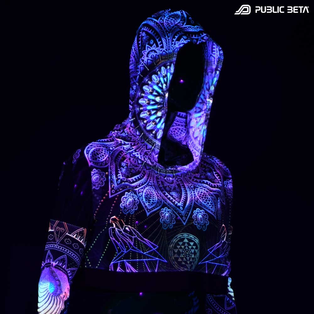 Blacklight Reactive Hooded Crop Top Mesh /Singular D131