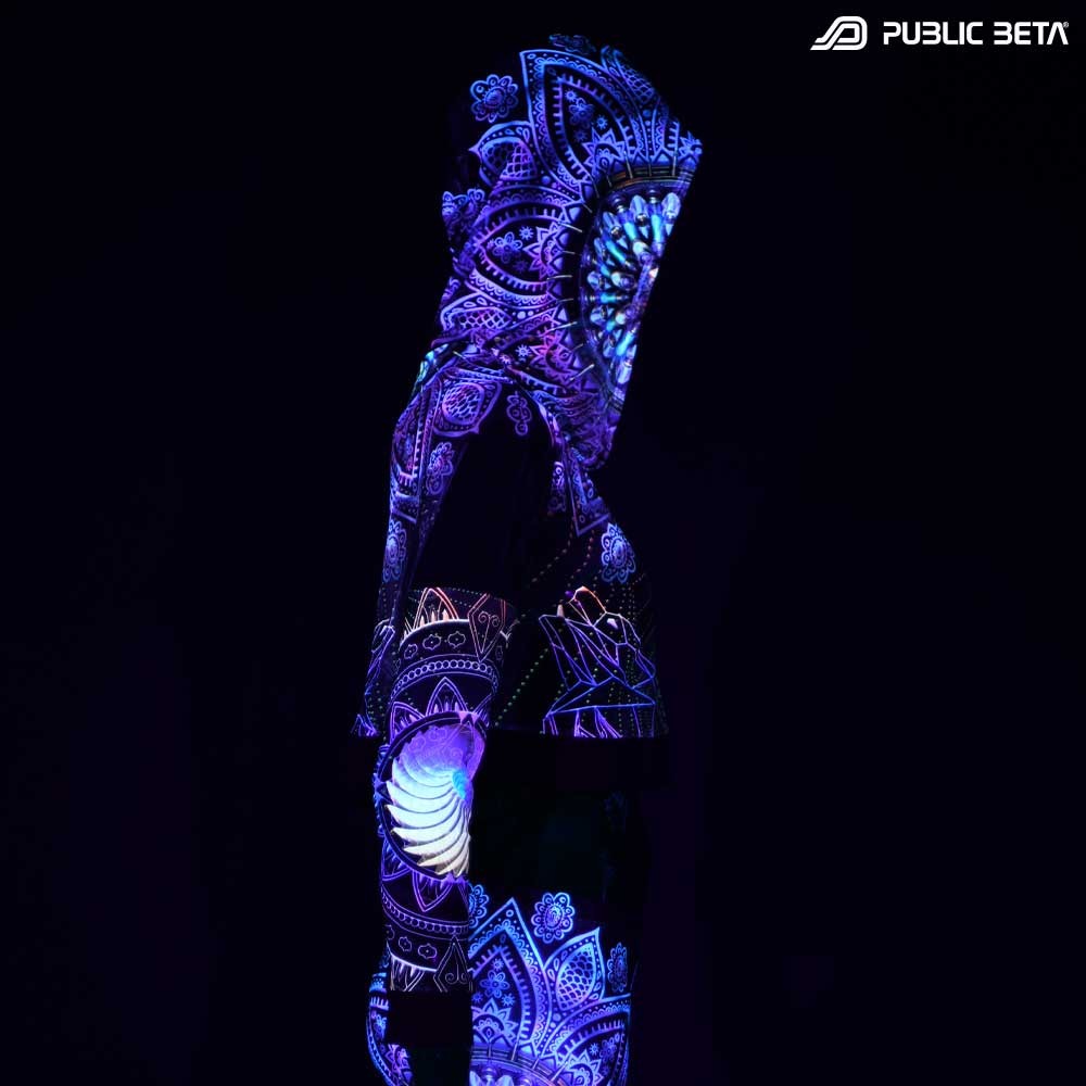 Blacklight Reactive Hooded Crop Top Mesh /Singular D131