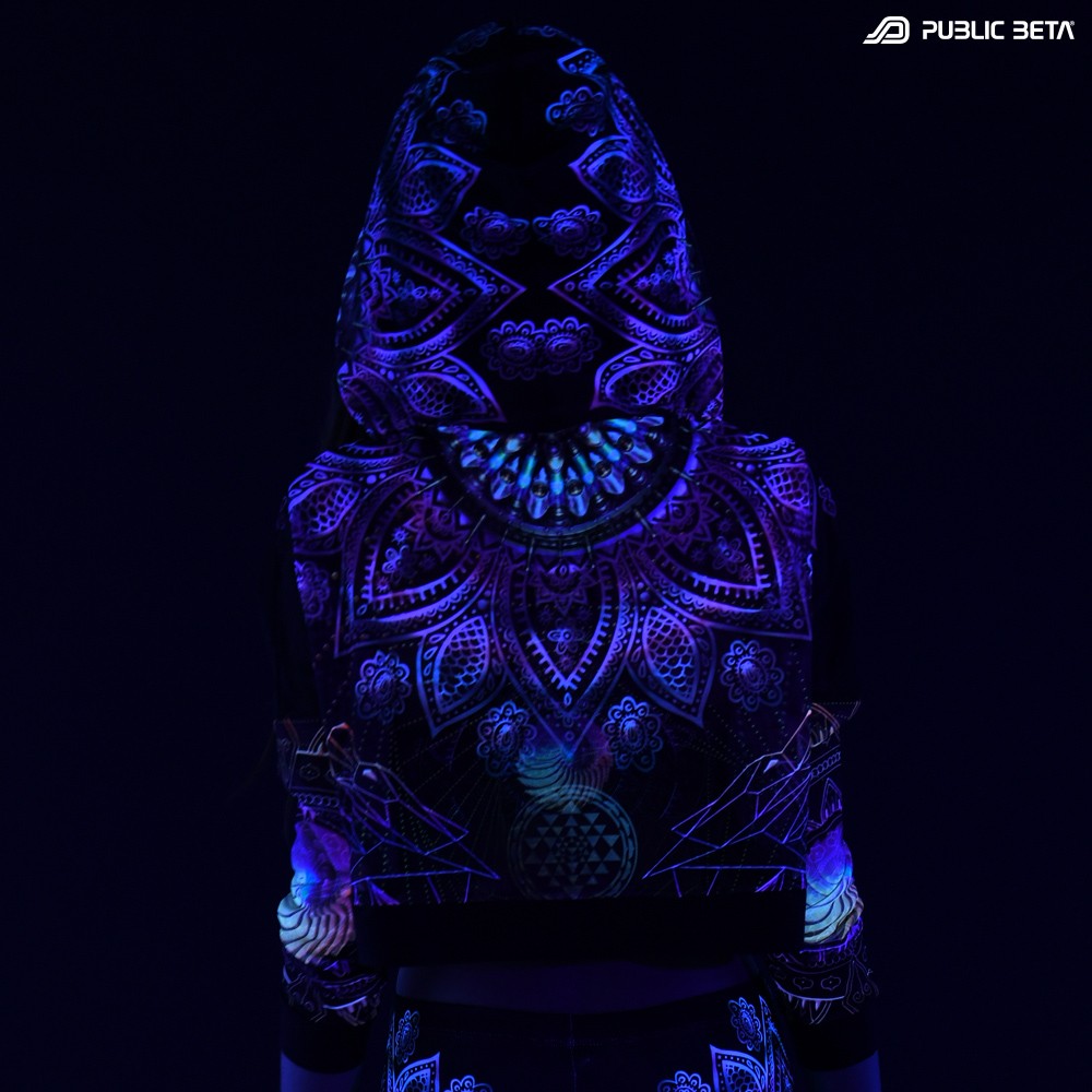 Blacklight Reactive Hooded Crop Top Mesh /Singular D131