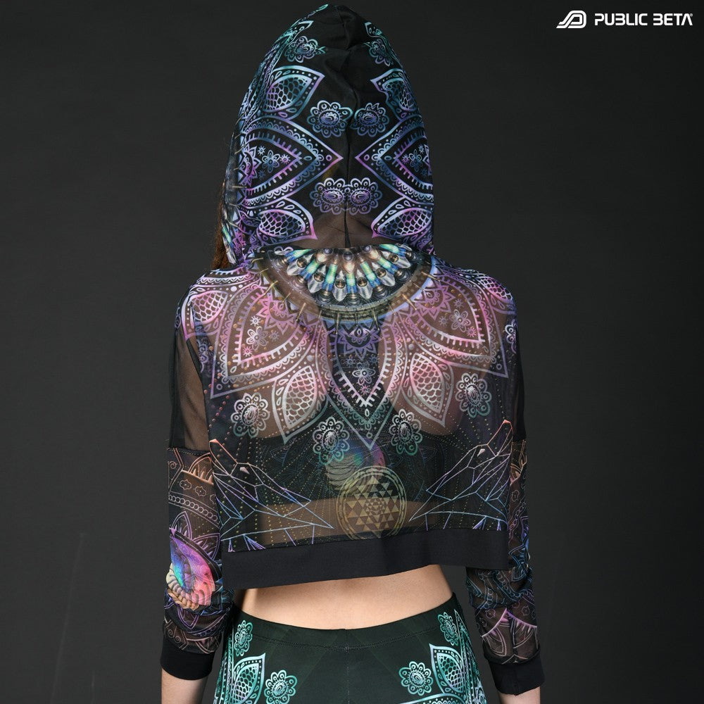 Blacklight Reactive Hooded Crop Top Mesh /Singular D131
