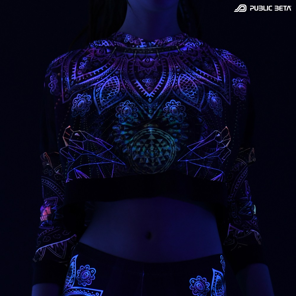 Blacklight Reactive Hooded Crop Top Mesh /Singular D131