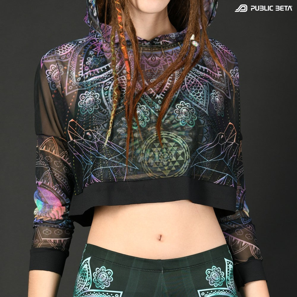 Blacklight Reactive Hooded Crop Top Mesh /Singular D131