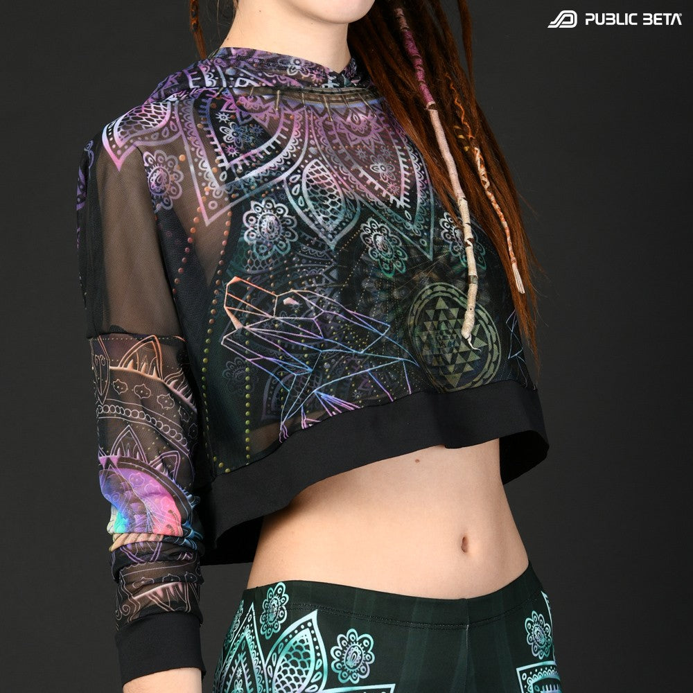 Blacklight Reactive Hooded Crop Top Mesh /Singular D131