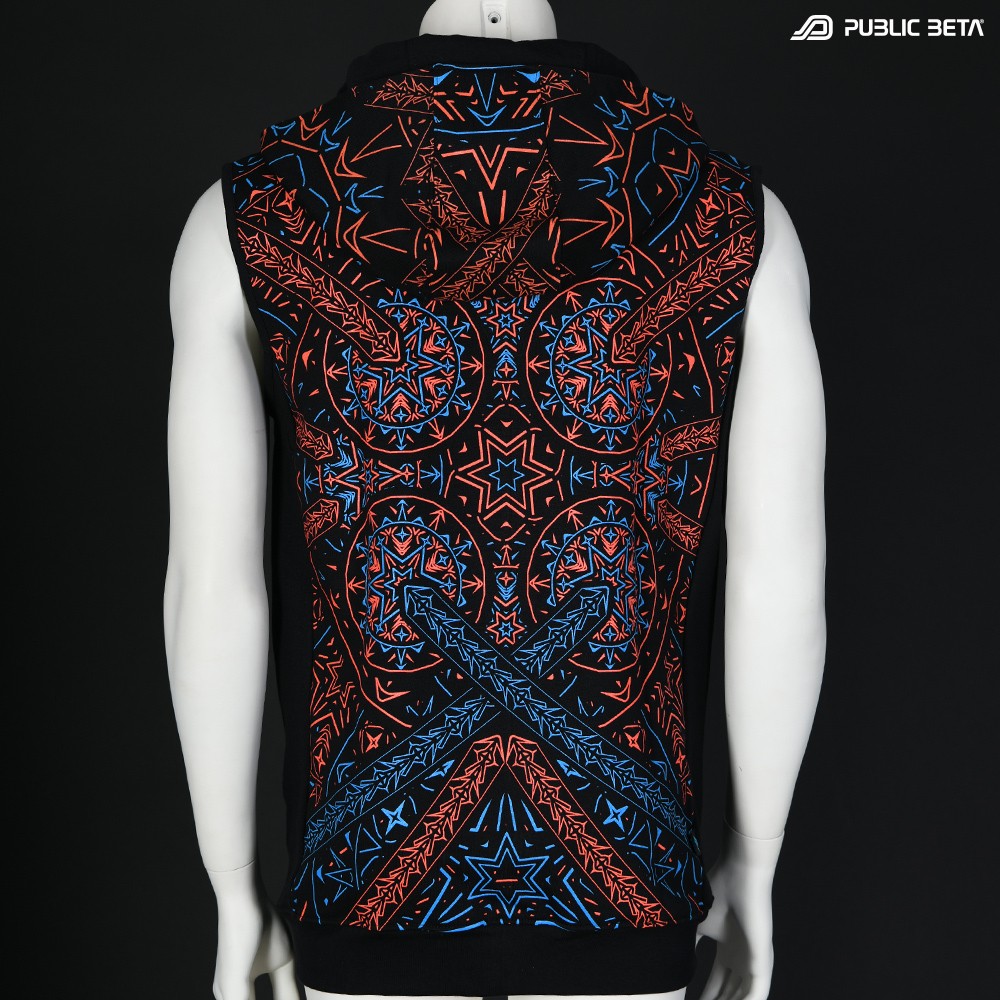 Glow in Blacklight Hooded Zip Vest / Fortune Teller UV D141
