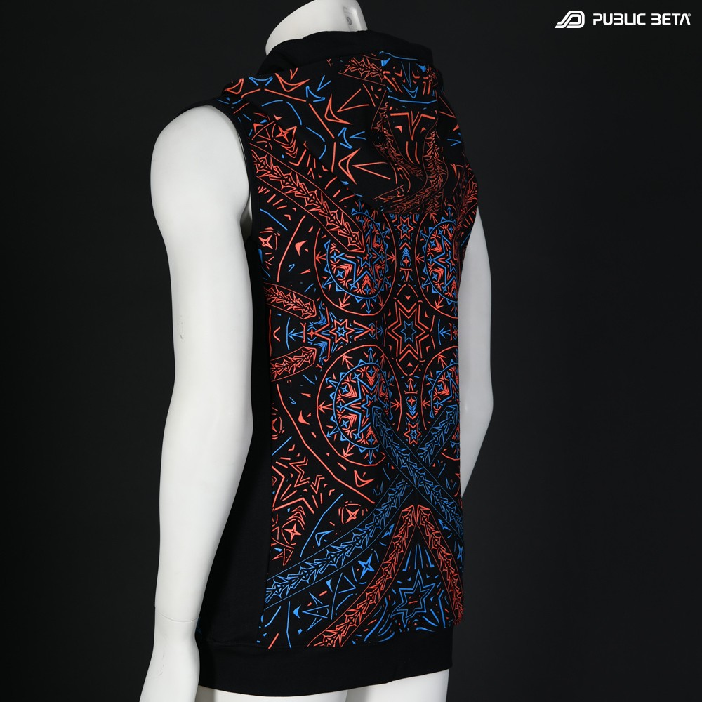 Glow in Blacklight Hooded Zip Vest / Fortune Teller UV D141