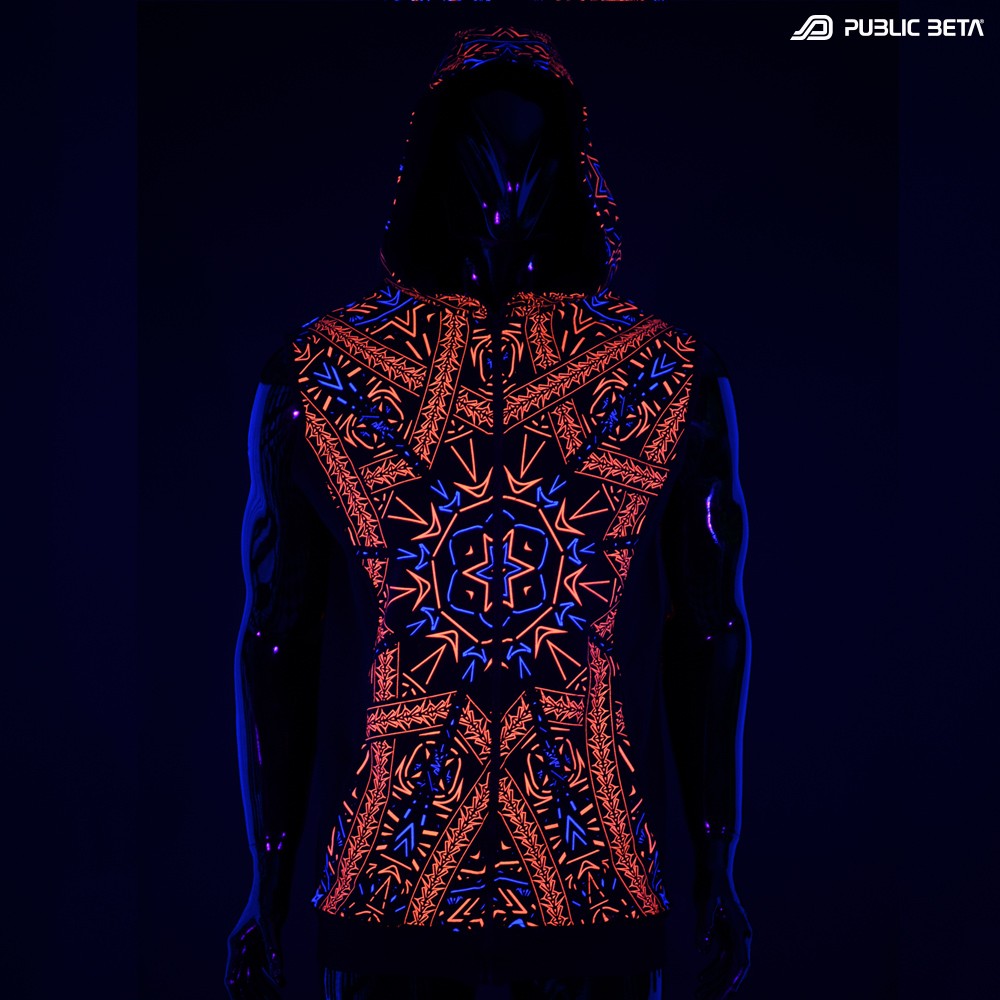 Glow in Blacklight Hooded Zip Vest / Fortune Teller UV D141
