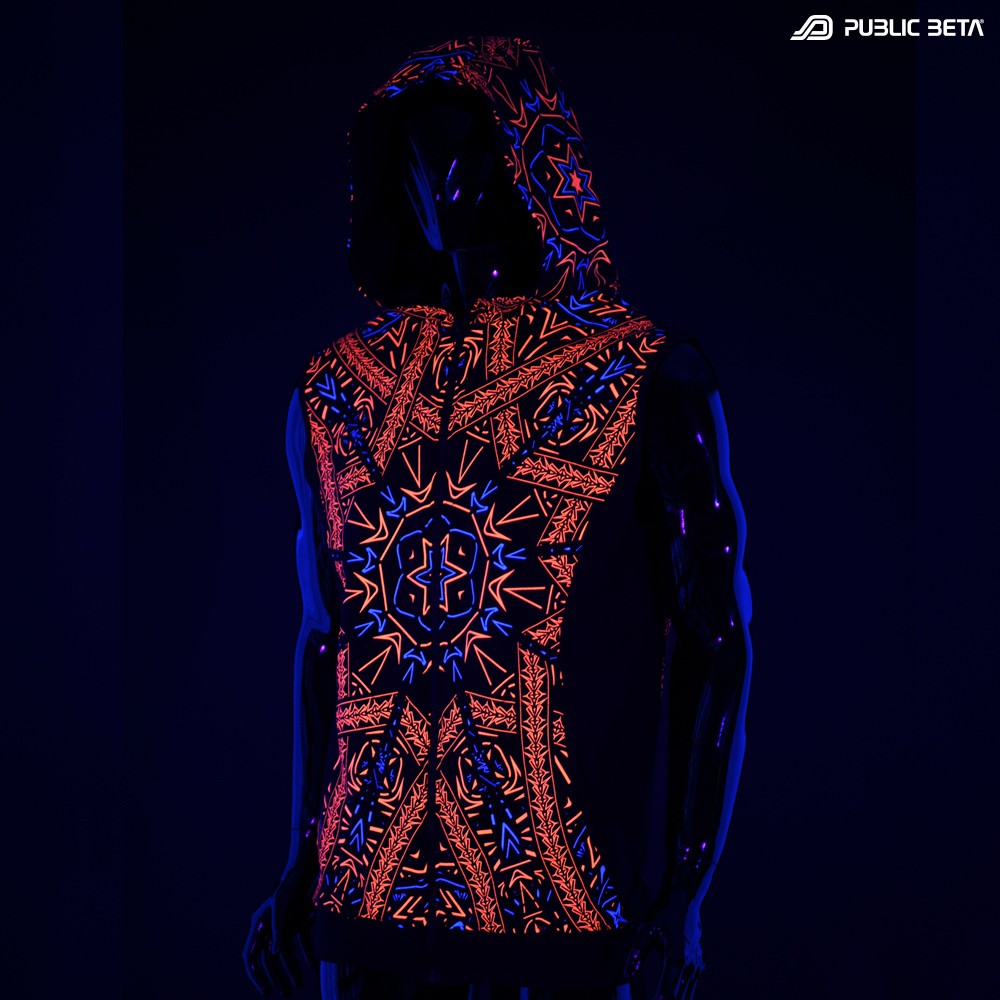 Glow in Blacklight Hooded Zip Vest / Fortune Teller UV D141