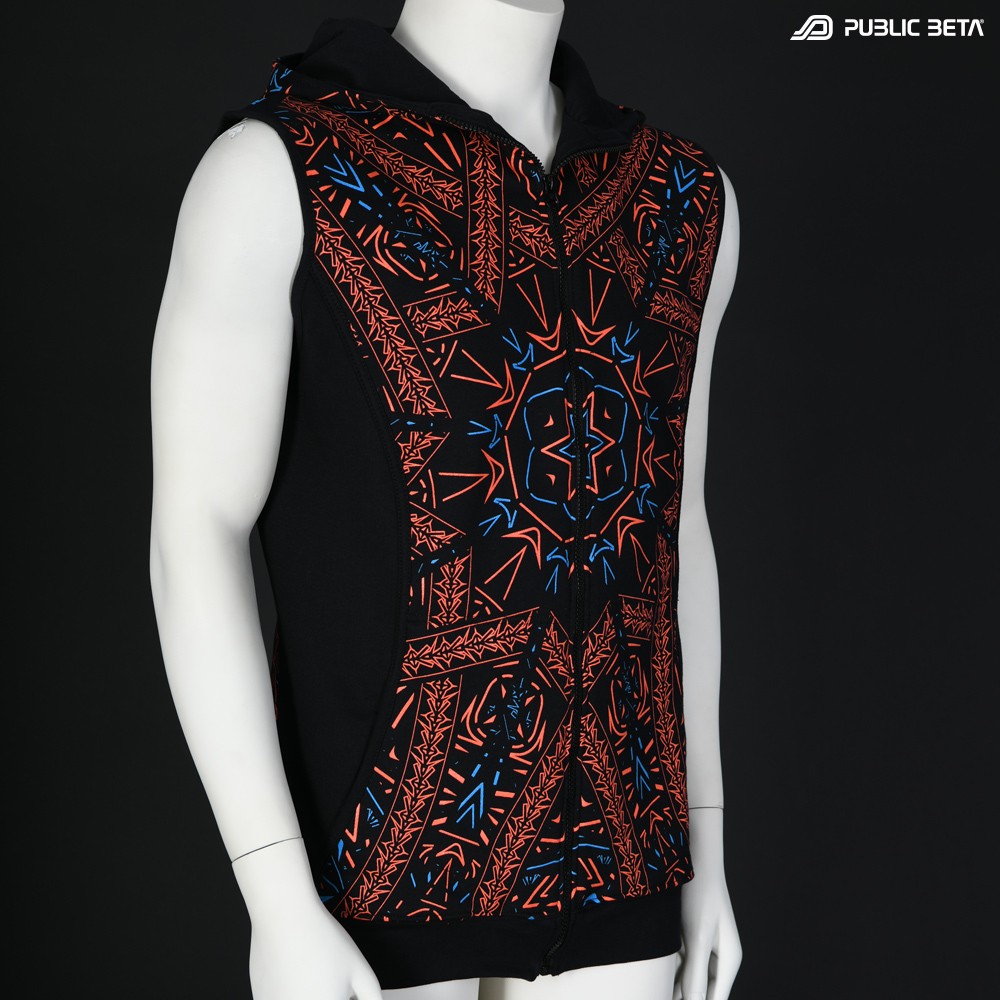 Glow in Blacklight Hooded Zip Vest / Fortune Teller UV D141