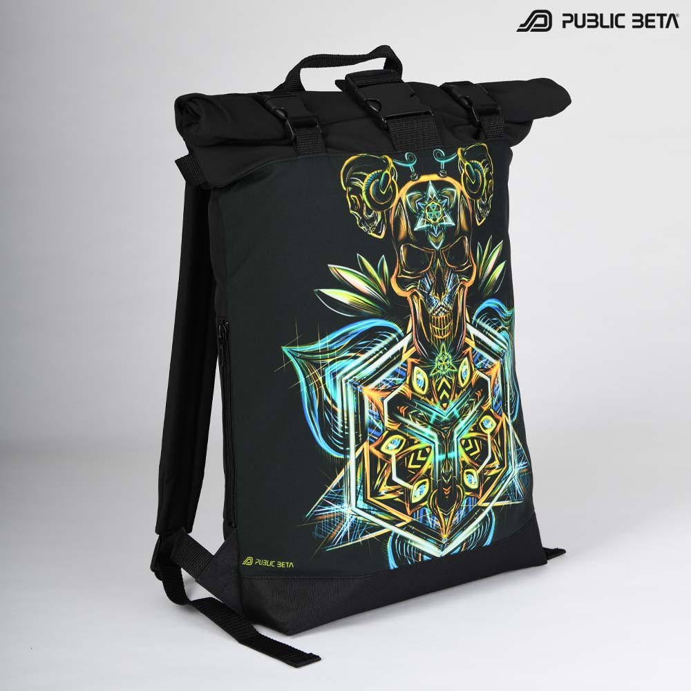 Backpack with Glow in Blacklight Digital Print Rolltop