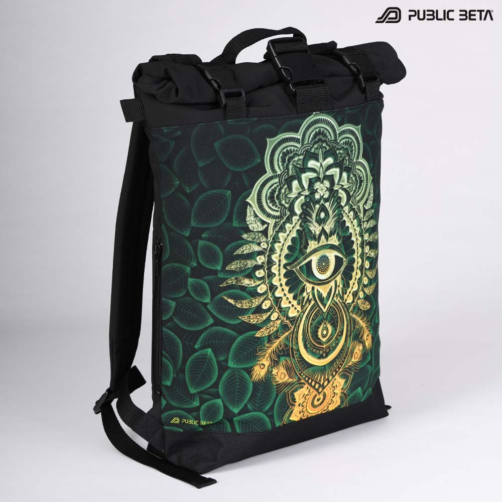 Backpack with Glow in Blacklight Digital Print Rolltop