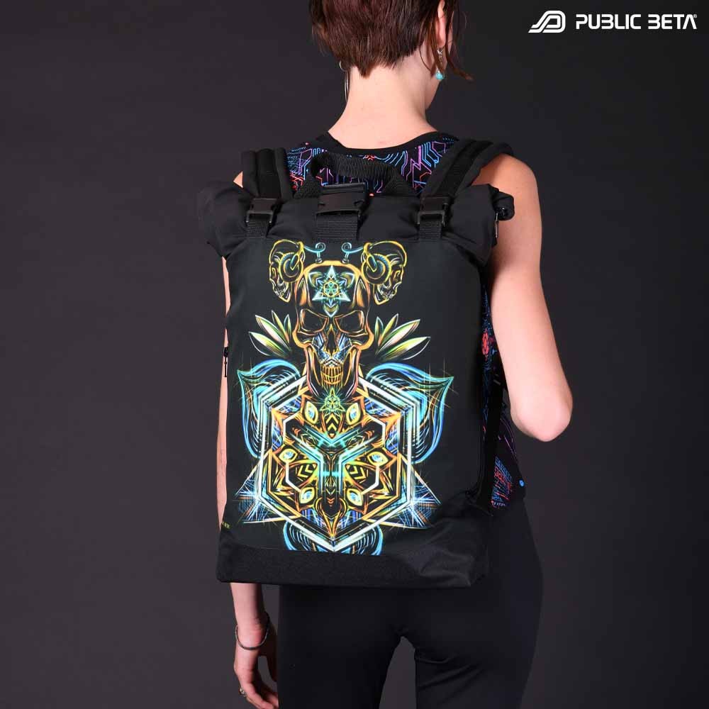 Backpack with Glow in Blacklight Digital Print Rolltop