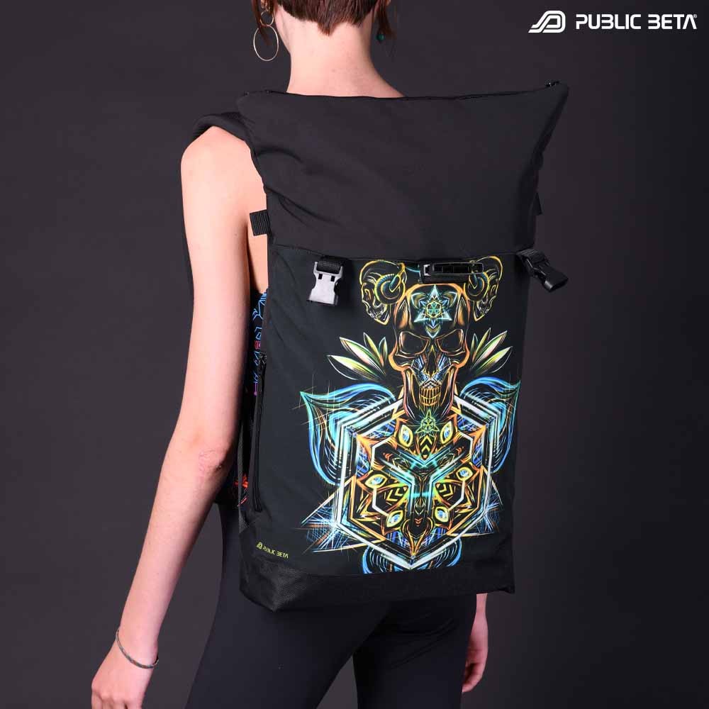 Backpack with Glow in Blacklight Digital Print Rolltop