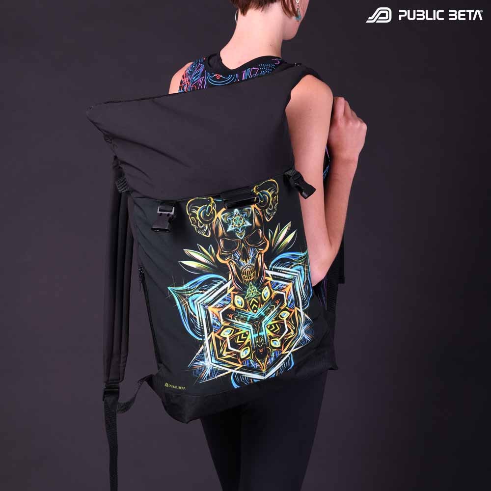 Backpack with Glow in Blacklight Digital Print Rolltop