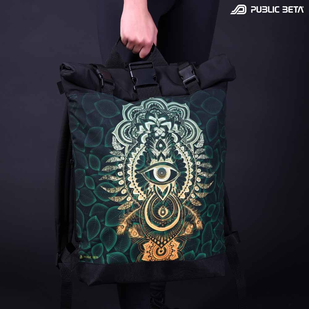 Backpack with Glow in Blacklight Digital Print Rolltop