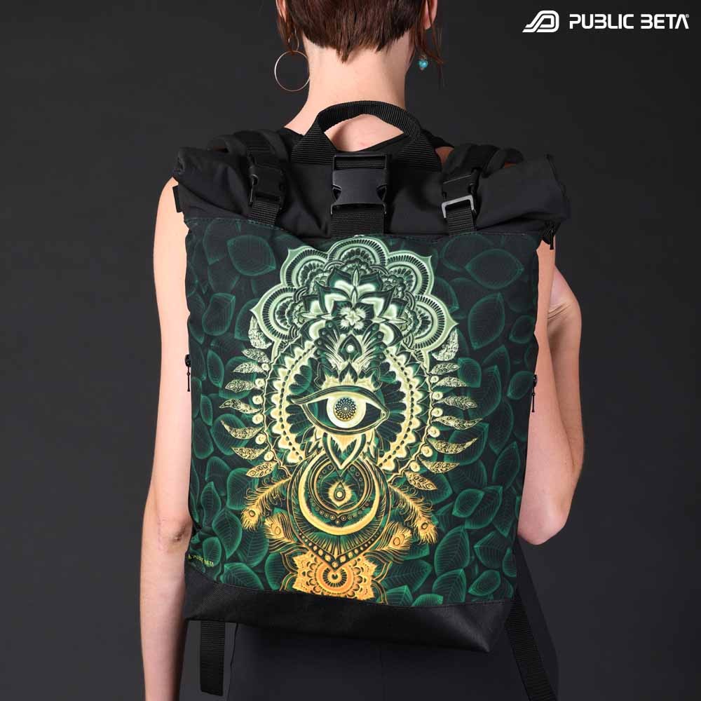 Backpack with Glow in Blacklight Digital Print Rolltop