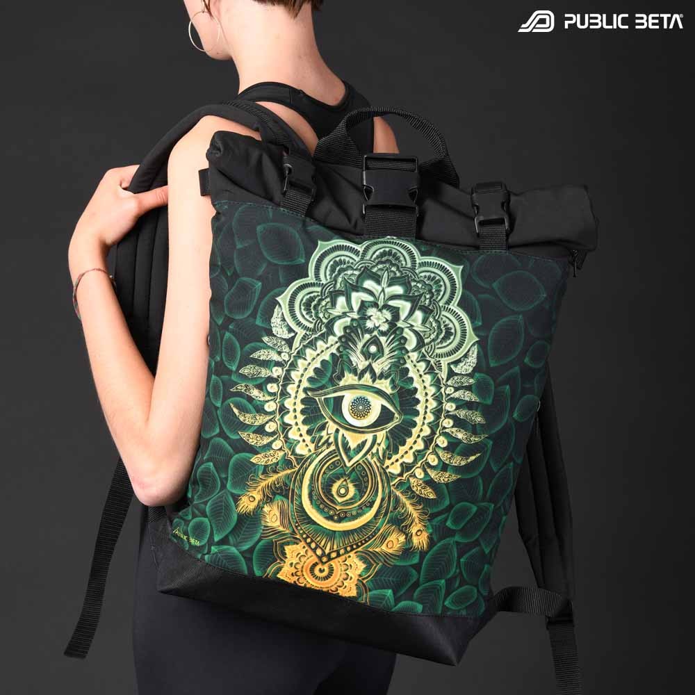 Backpack with Glow in Blacklight Digital Print Rolltop