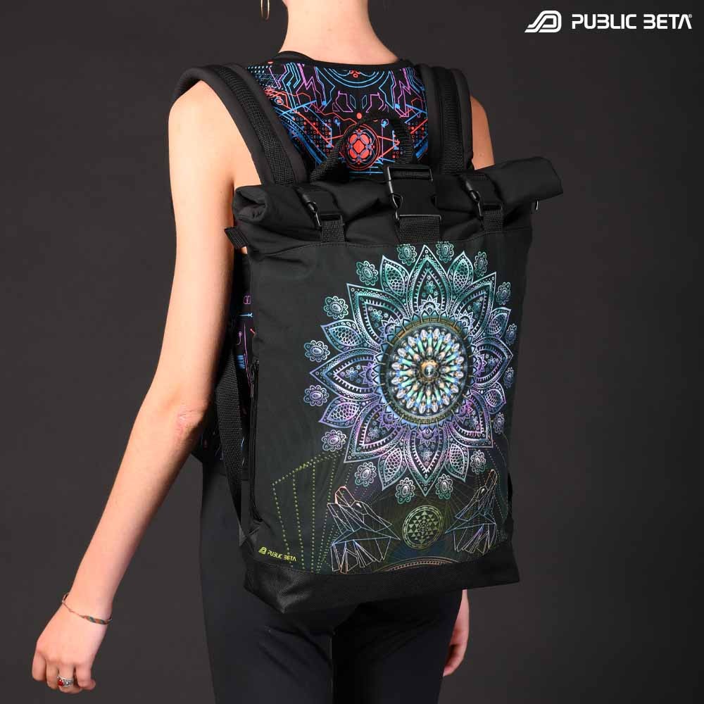 Backpack with Glow in Blacklight Digital Print Rolltop