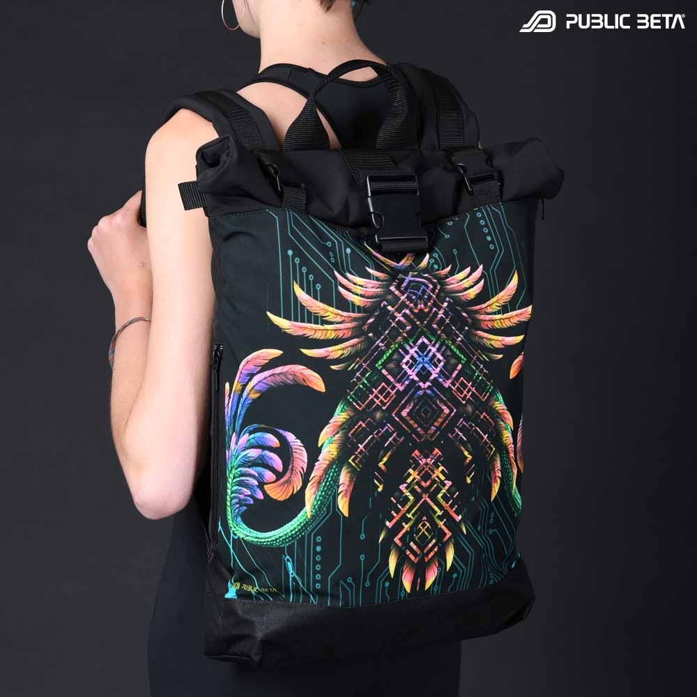 Backpack with Glow in Blacklight Digital Print Rolltop