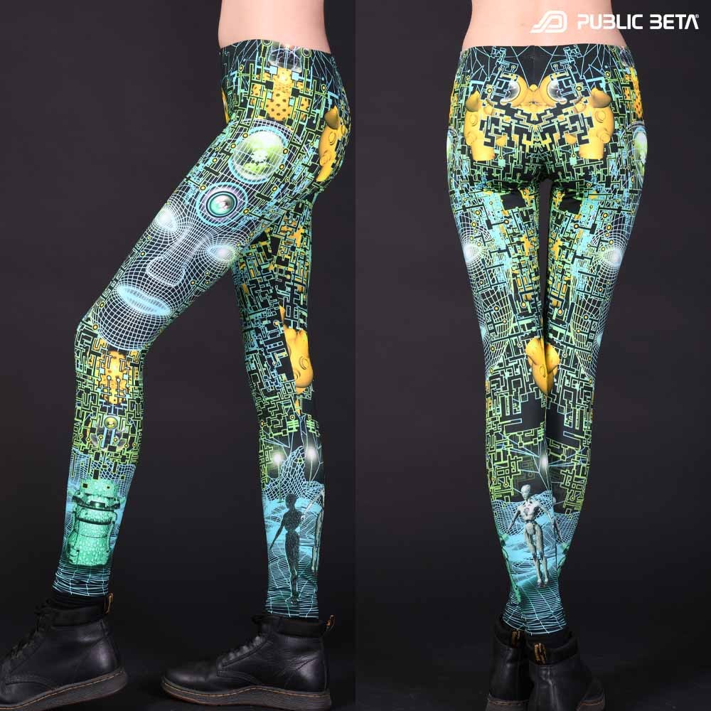 Futurisitic, cyberdeleic patterns printed psywear